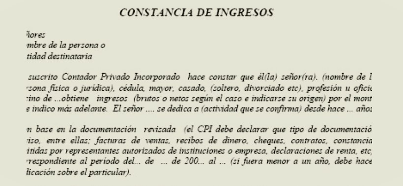 Certificado de ingresos en costa rica