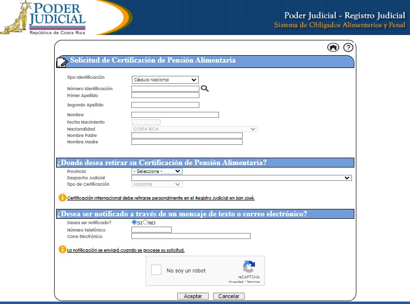 Certificado pensión alimentaria Costa Rica