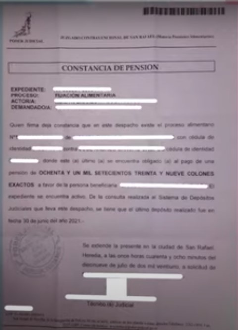 Constancia pension alimenticia