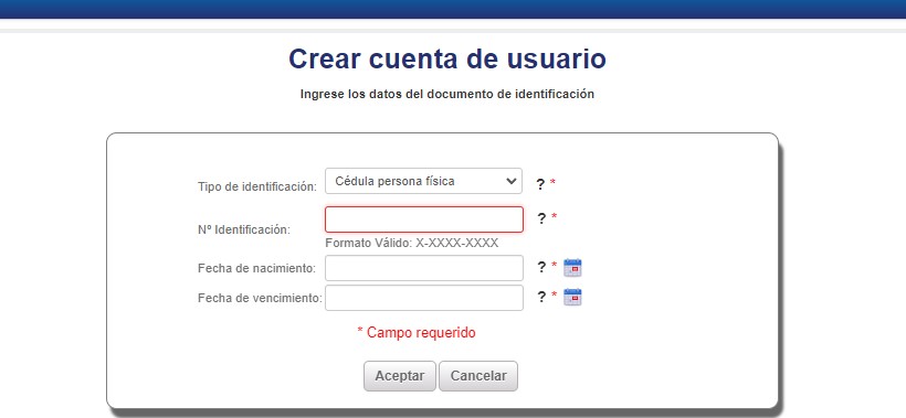 Crear cuenta de usuario en Ministerio de Hacienda Costa Rica