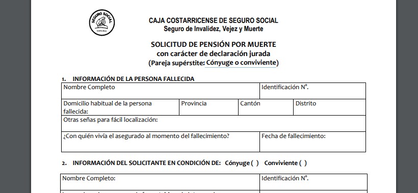 Formulario pensión por muerte CCSS Costa Rica
