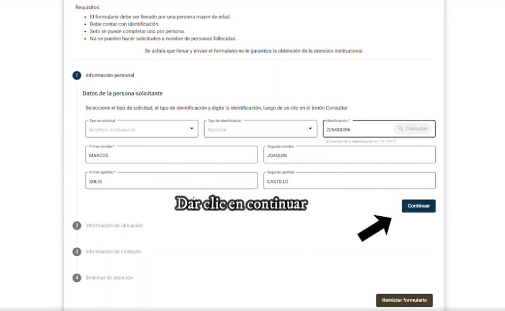 Llenar formulario de autogestión del IMAS
