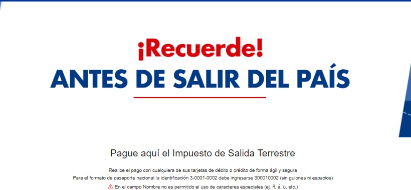 Pago impuesto salida Costa Rica